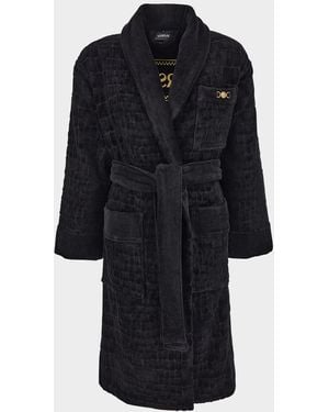 Versace Medusa 95 Jacquard Terry Cloth Crocodile Pattern Robe - Black