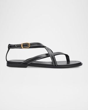 Stuart Weitzman Park Flat Strappy Leather Sandals - Black