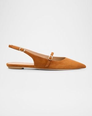 Stuart Weitzman Emilia Suede Mary Jane Slingback Ballerina Flats - Brown