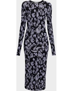 IRO Waiana Long-Sleeve Paisley Midi Dress - Blue