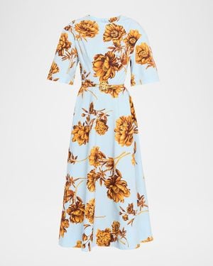 Oscar de la Renta Peony Print Poplin Midi Dress - White