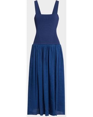 La Ligne Henriette Mixed-Media Tank Top Dress - Blue