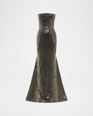 Alex Perry Strapless Leopard-Print Sequined Longline Trumpet Gown - Green