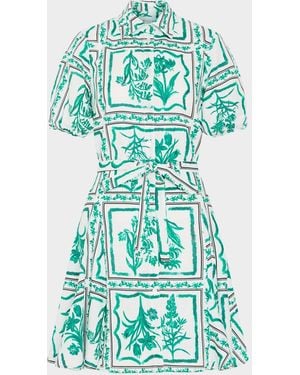 MILLY Juni Floral Tile-Print Linen Mini Dress - Blue