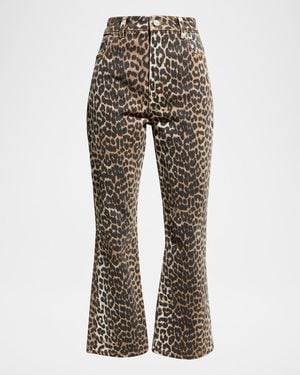 Ganni Betzy Leopard Cropped Bootcut Jeans - Black