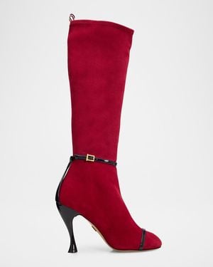Thom Browne 105Mm Trompe L & Apos;Oeil Suede Knee-High Boots - Red