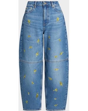 Ganni Printed Barrel-Leg Jeans - Blue