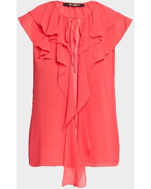 Kobi Halperin Maren V-Neck Sleeveless Ruffle Blouse - Pink