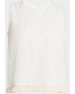 Johnny Was Tobianne Embroidered Tassel-Trim Blouse - Natural