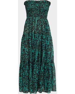 Ulla Johnson Lucca Smocked Strapless Midi Dress - Green