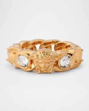 Versace Medusa Greca Strass Chain Ring - Metallic