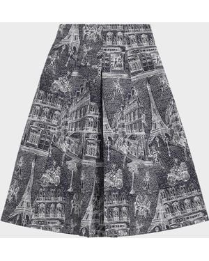 Maison Common Scribble Cotton Jacquard Pleated Midi Skirt - Gray