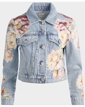 Alice + Olivia Chloe Floral Embroidered Cropped Denim Jacket - Blue