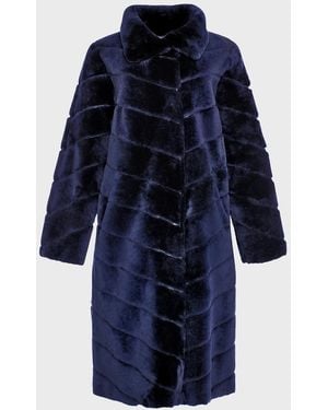 Gorski Reversible Chevron Lamb Shearling Coat - Blue