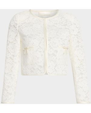 LoveShackFancy Junetta Floral Lace Cropped Jacket - White