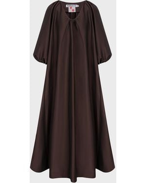 BERNADETTE George Gathered Taffeta Puff-Sleeve Maxi Dress - Brown