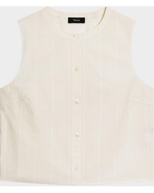 Theory Sleeveless Button-Front Top - Natural