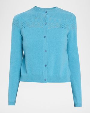 Ulla Johnson Cassia Pointelle Knit Crewneck Cardigan - Blue
