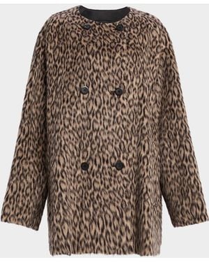 Emporio Armani Fuzzy Leopard-Print Peacoat - Brown