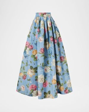 Carolina Herrera Floral Pleated Faille Ball Skirt - Blue
