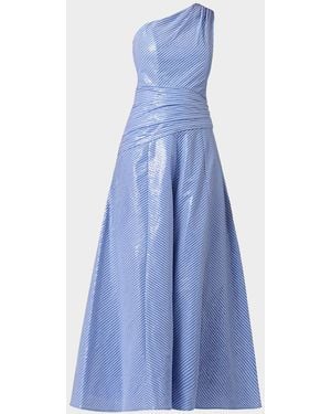 Shoshanna Nikki Sequined Striped One-Shoulder Gown - Blue