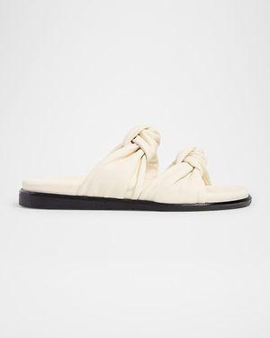 Dear Frances Tye Leather Knots Slide Sandals - White