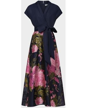 Kay Unger Samira Metallic Floral Gown - Blue