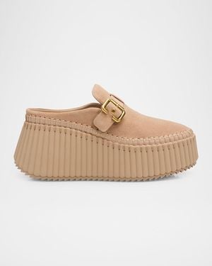 Chloé 75Mm Nama Suede Platform Clogs - Natural
