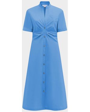 Callas Milano Noor Ruched Stretch Cotton Midi Shirtdress - Blue