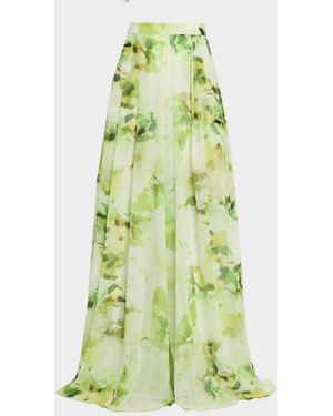 Badgley Mischka Floral-Print Georgette Palazzo Pants - Green