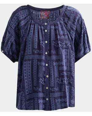 Johnny Was Avah Embroidered Patchwork Blouse - Blue