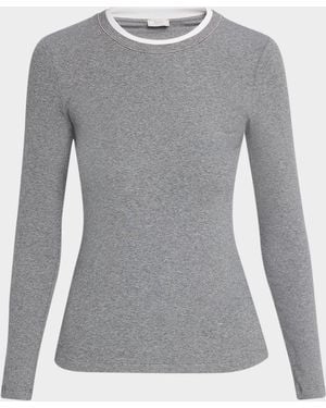 Peserico Crewneck Contrast-Trim Slim Sweater - Gray