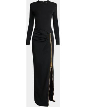 Balmain Compact Knit Zip Slit Maxi Dress - Black