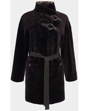 Gorski Belted Stand-Collar Shearling Coat - Black