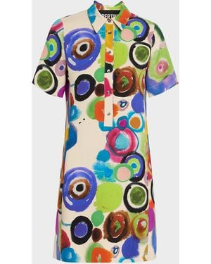 Libertine Gouache Printed Preppy Mini Polo Dress - White