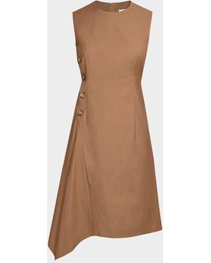Santorelli Becca Asymmetric Button-Waist Midi Dress - Brown