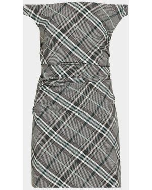 Jonathan Simkhai Wells Plaid Off-The-Shoulder Mini Dress - Gray