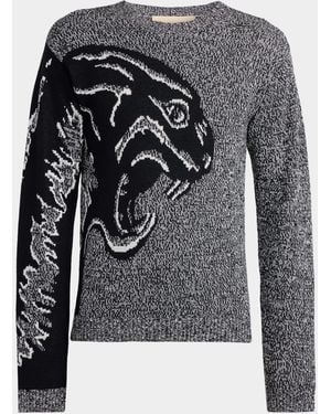 Valentino Garavani Apos;S Maglia Panther Jacquard Mouline Crewneck Sweater - Gray