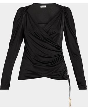 Balmain Draped Jersey Wrap Long-Sleeve Top - Black