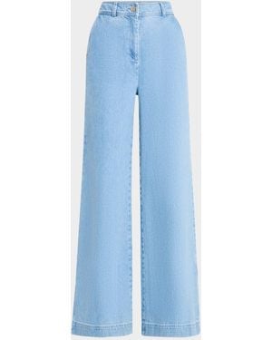 Toccin Eileen Wide-Leg Denim Pants With Slits - Blue