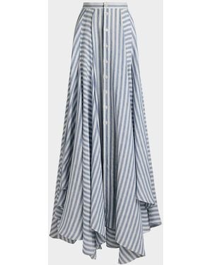 Ralph Lauren Alternating Lines Umbrella Linen Skirt - Blue