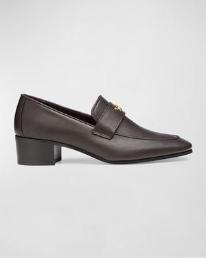 Bougeotte Leather Medallion Heeled Loafers - Brown