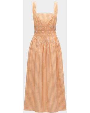 Callas Milano Belinda Square-Neck Striped Cotton Midi Dress - Natural