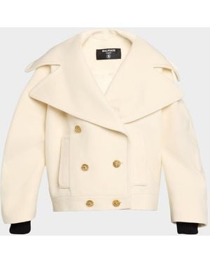 Balmain 6-Button Wool-Cashmere Oversized Coat - Natural