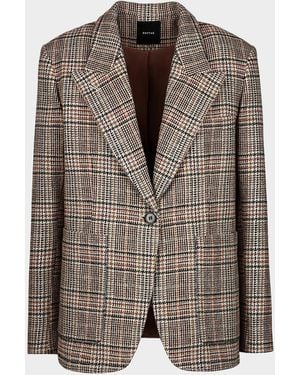 Smythe Patch Pocket Houndstooth Plaid Single-Breasted Blazer - Brown