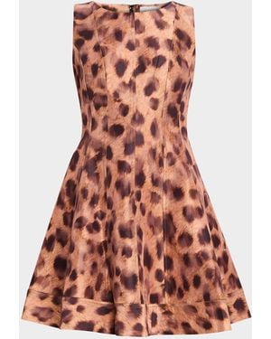 MILLY Poppy Leopard-Print Taffeta Mini Dress - Brown