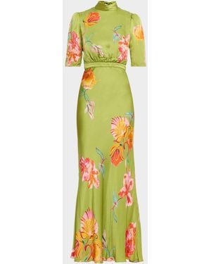 Saloni Adele B Floral Silk Dress - Yellow
