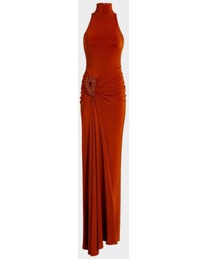 Silvia Tcherassi Frances Embellished Ruched Sleeveless Maxi Dress - Red