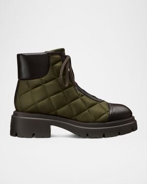 Stuart Weitzman Hudson Quilted Combat Boots - Green