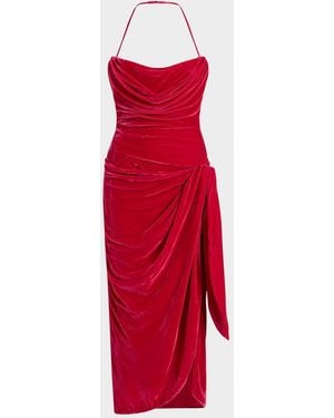 Cinq À Sept Noah Draped Velvet Dress - Red